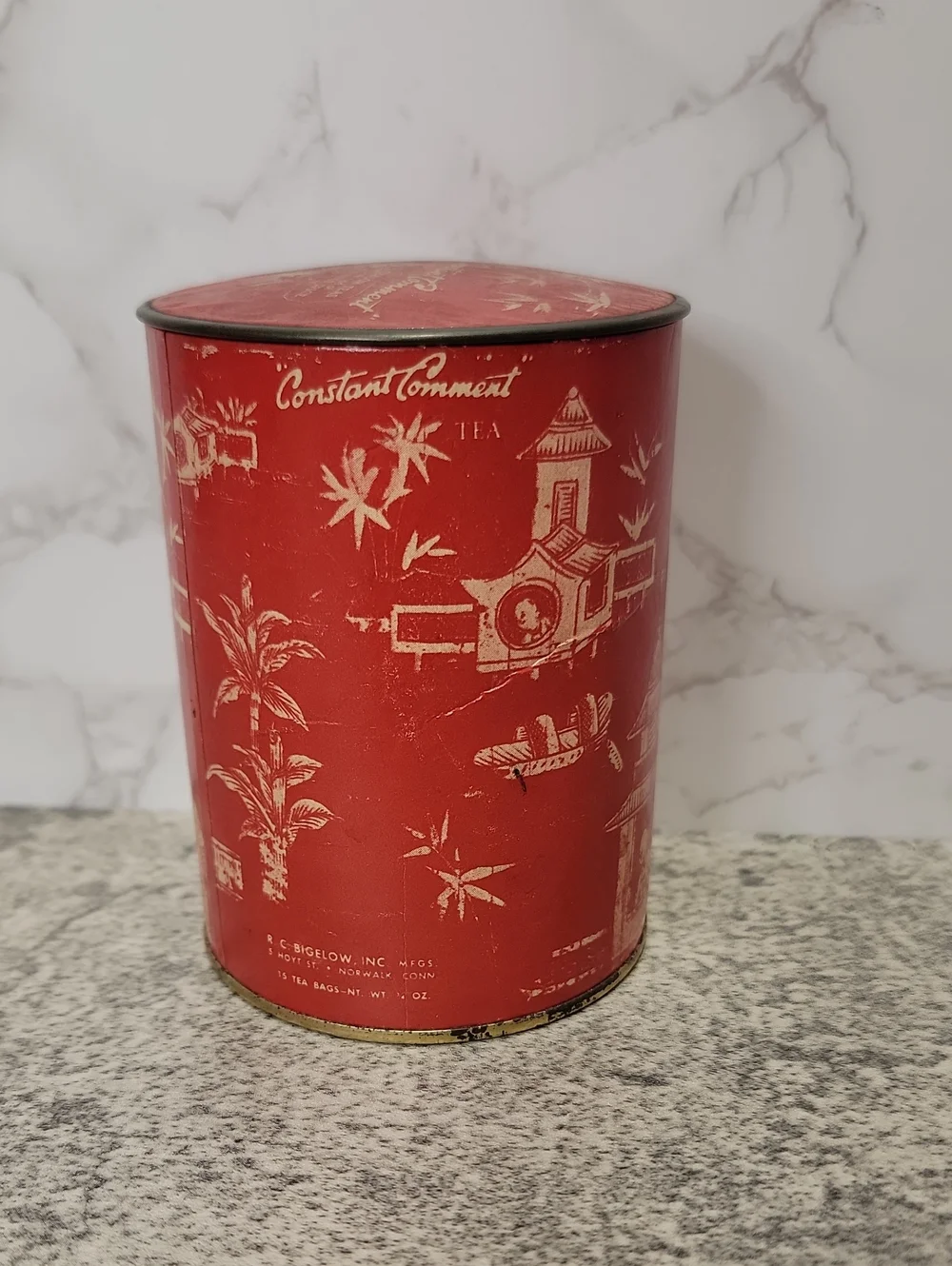 Super Rare Vintage Constant Comment Red Tea Container with Pagoda Art